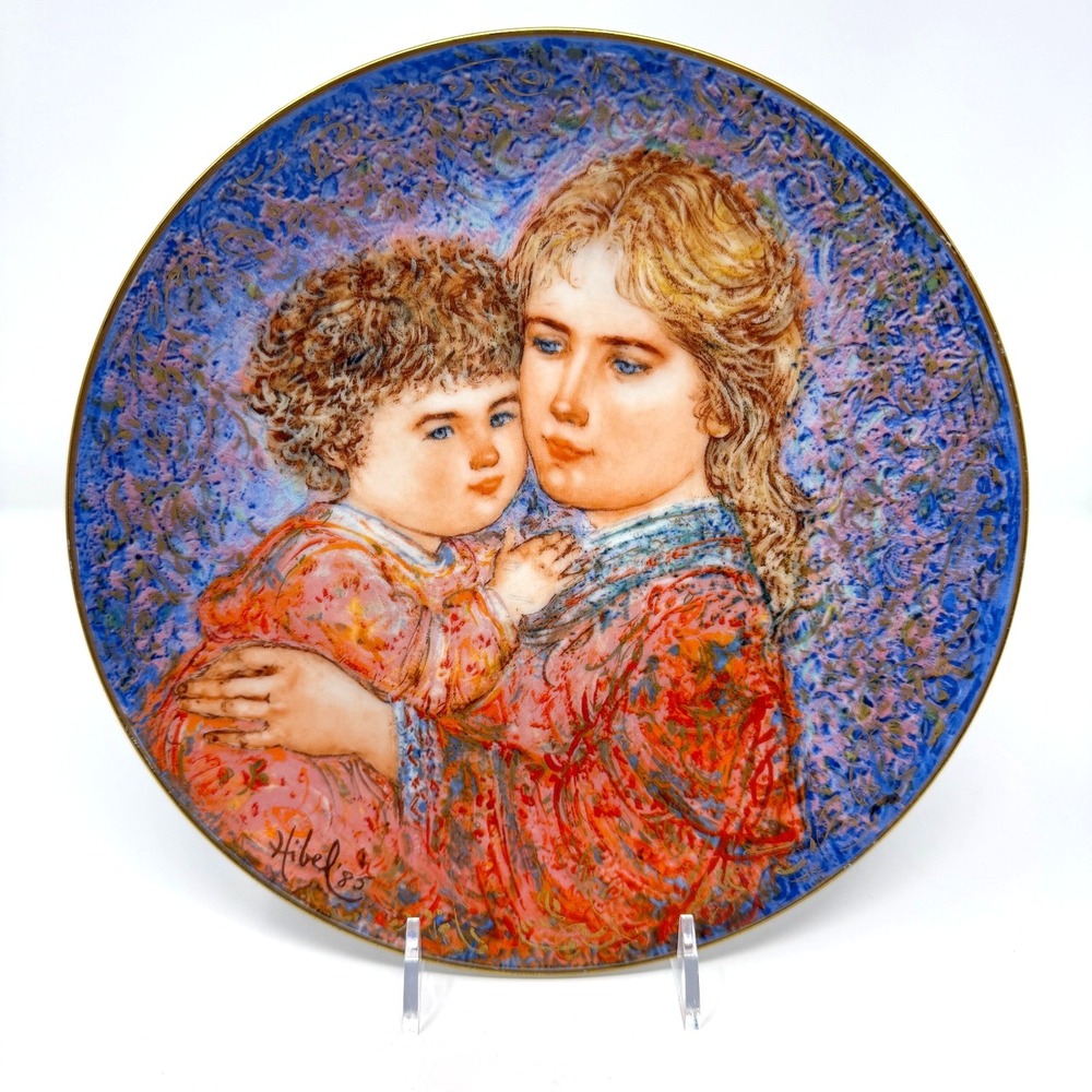 Vintage 1985 Knowles Edna Hibel Erica And Jamie Plate Mothers Day 8.5 Inch USA